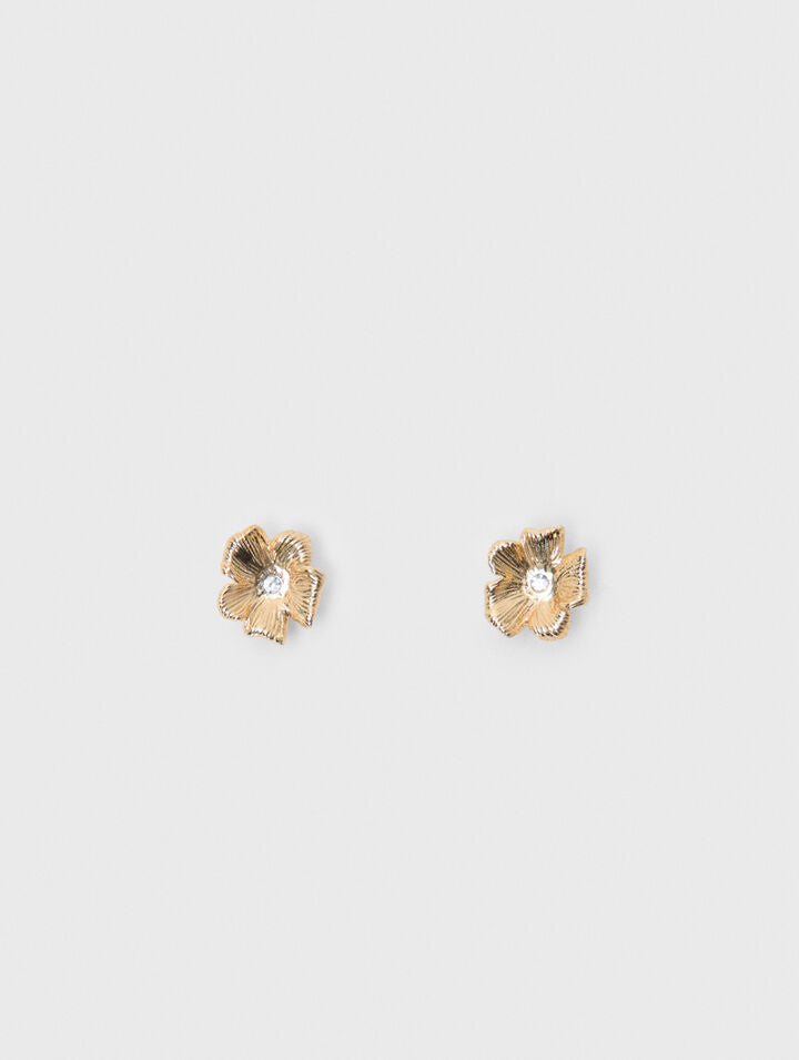 Flower stud earrings - Golden - View 1