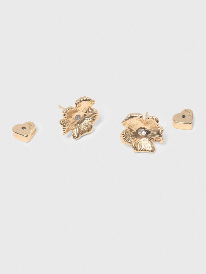 Flower stud earrings - Golden - View 3