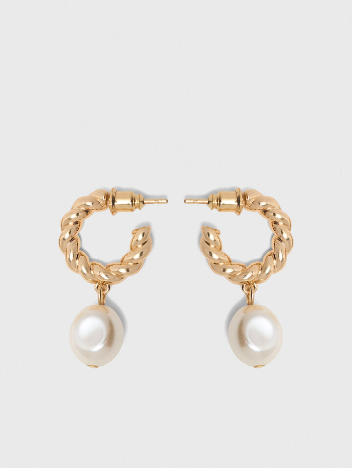 Twisted bead hoop earrings - Golden - View 1