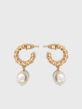 Twisted bead hoop earrings - Golden - View 1
