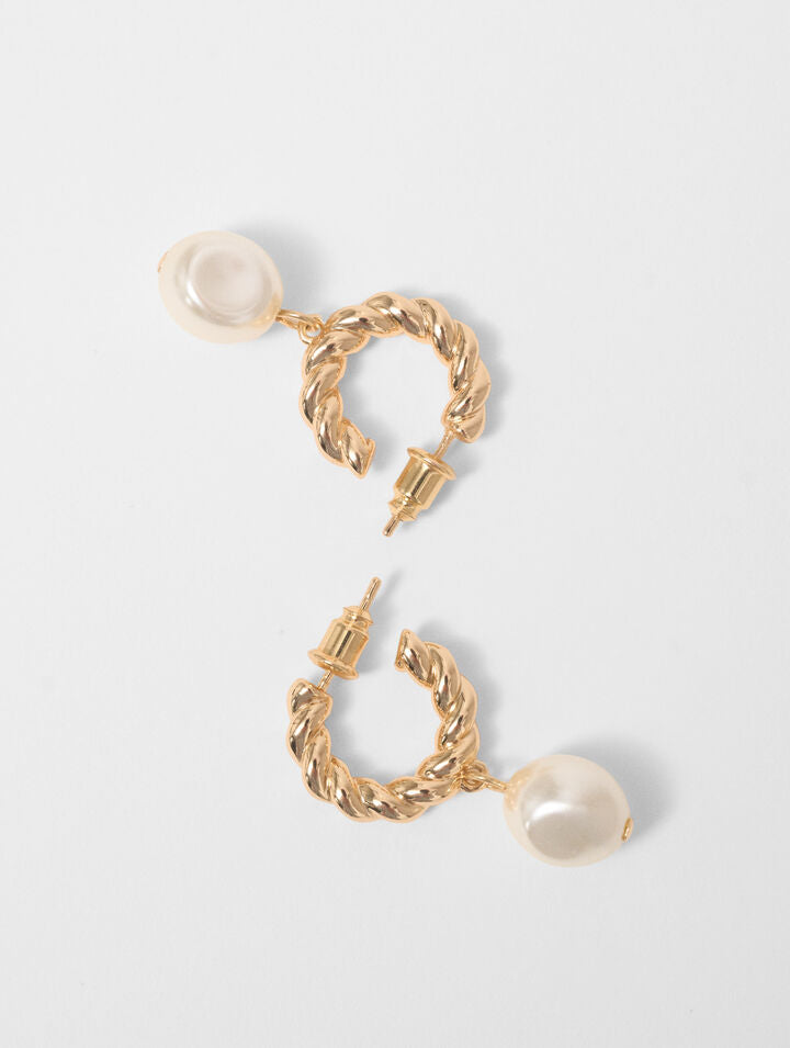 Twisted bead hoop earrings - Golden - View 2