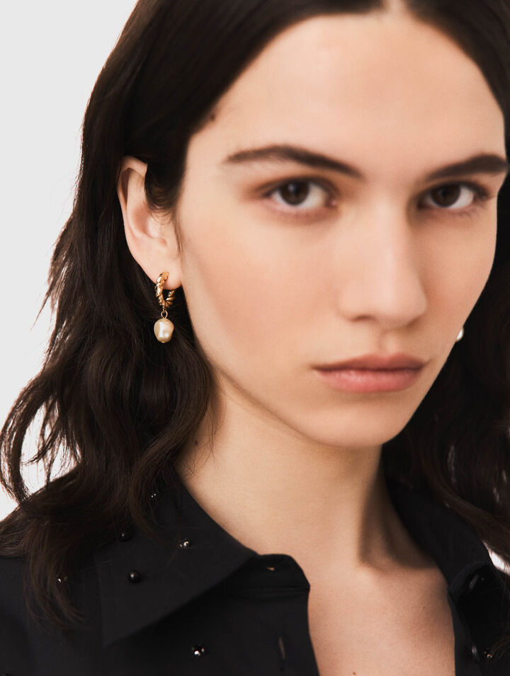 Twisted bead hoop earrings - Golden - View 3