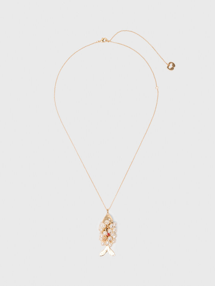 Long beaded fish necklace - Golden - View 1