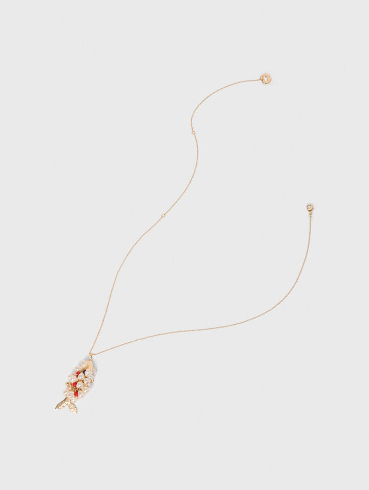 Long beaded fish necklace - Golden - View 2