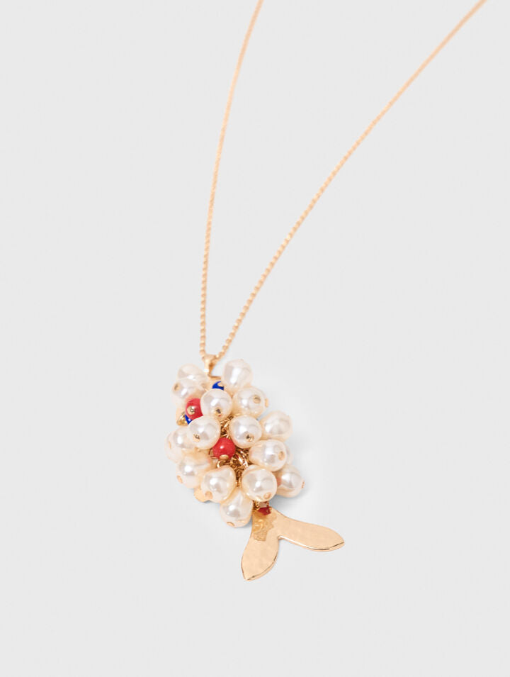 Long beaded fish necklace - Golden - View 3