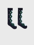 Wool argyle knee-high socks - Navy - View 1