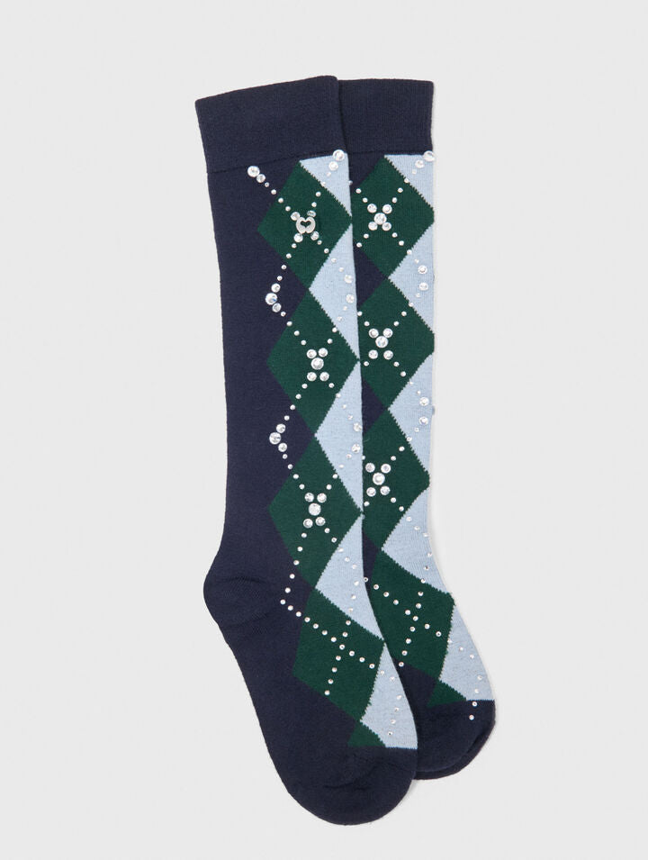 Wool argyle knee-high socks - Navy - View 3