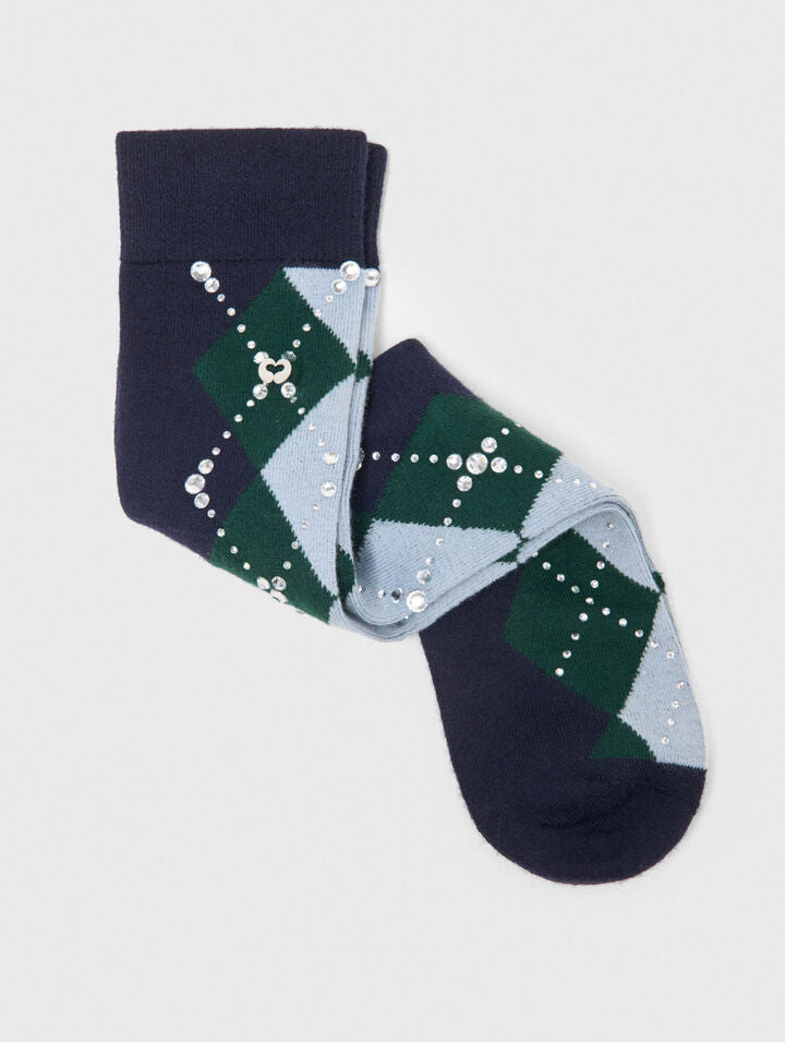 Wool argyle knee-high socks - Navy - View 4