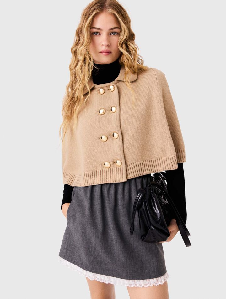 Wool blend mini cape - Beige - View 2