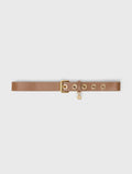 Leather belt with eyelets - Moka - View 1
