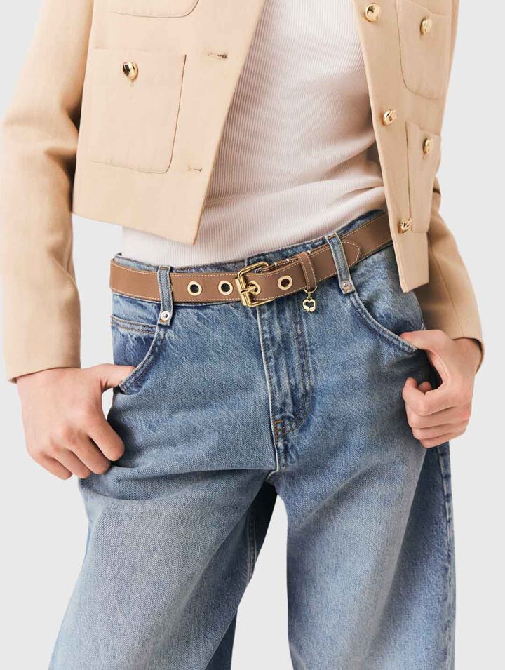 Leather belt with eyelets - Moka - View 2