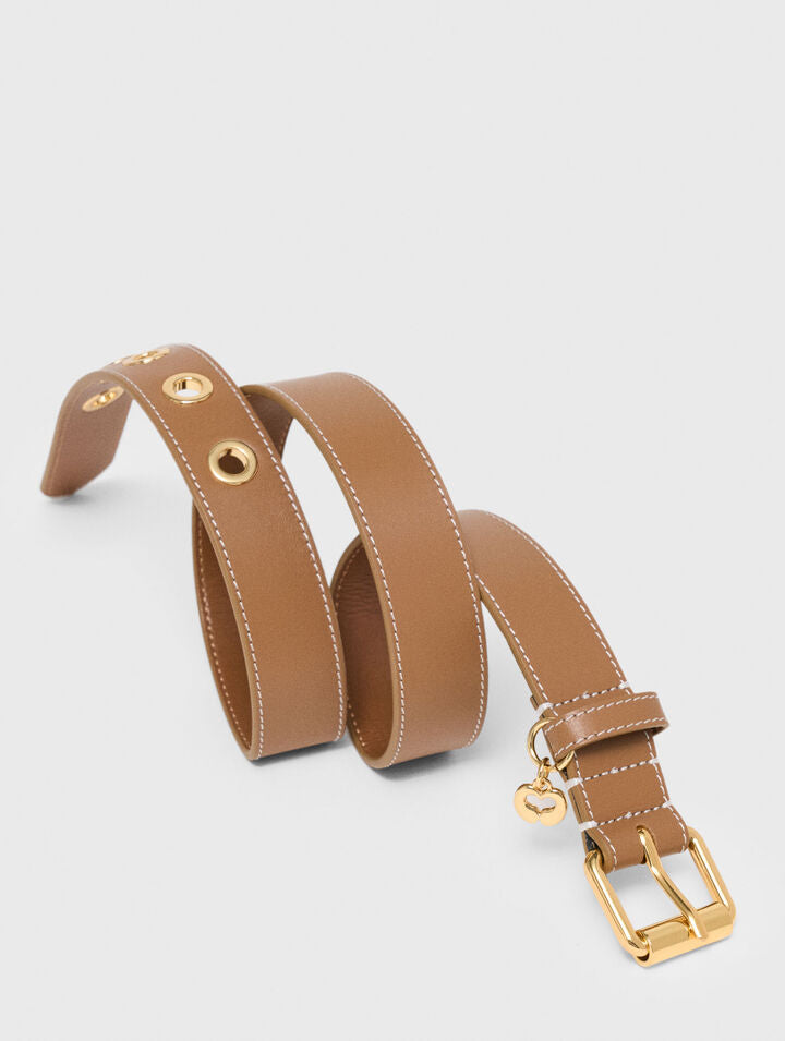 Leather belt with eyelets - Moka - View 4