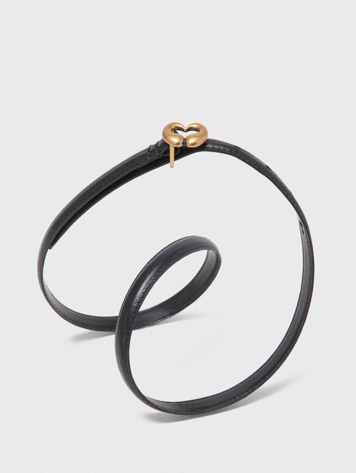 Slim leather belt - Black - View 3