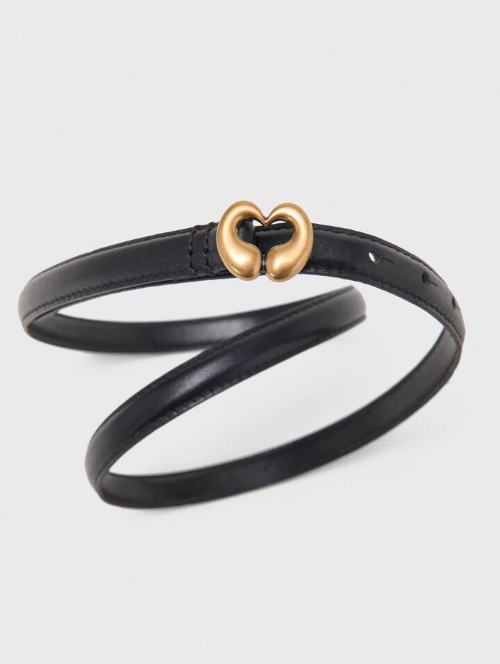 Slim leather belt - Black - View 4