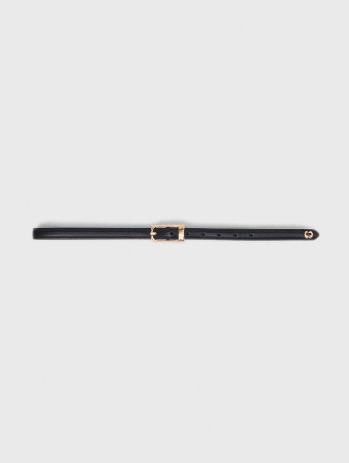 Slim leather belt - Black - View 1