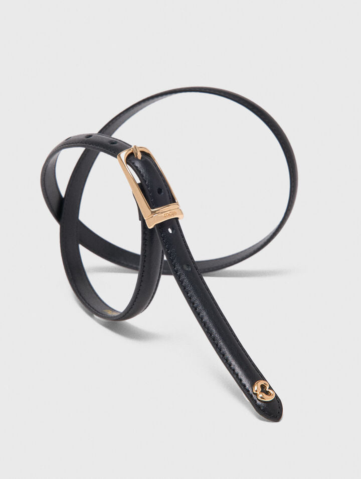 Slim leather belt - Black - View 3