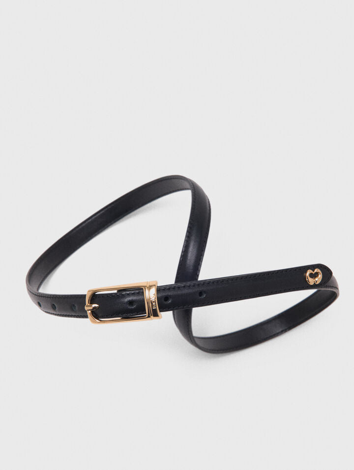 Slim leather belt - Black - View 4