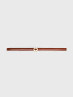 Slim smooth leather logo belt - Tobacco - View 1