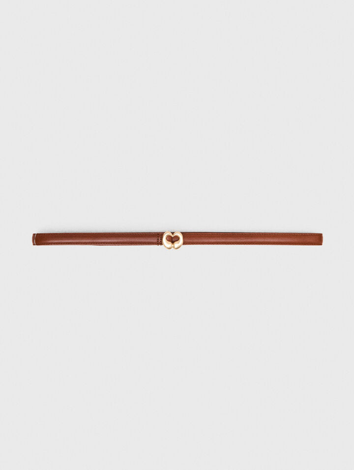 Slim smooth leather logo belt - Tobacco - View 1