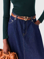 Slim smooth leather logo belt - Tobacco - View 2