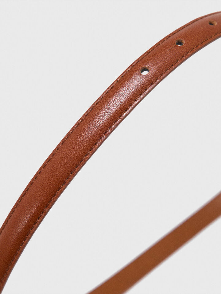 Slim smooth leather logo belt - Tobacco - View 4