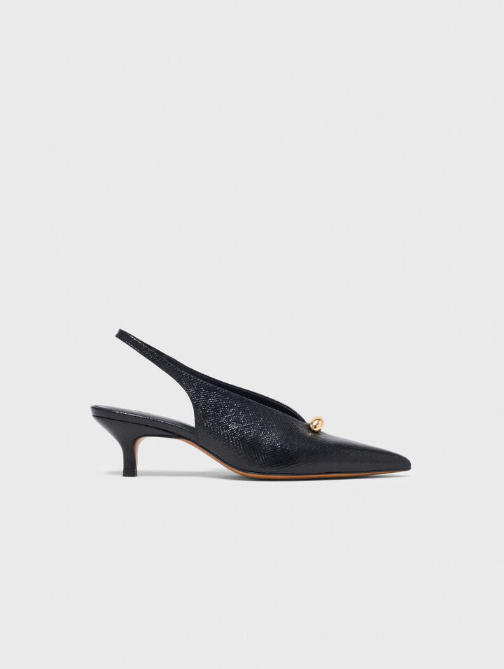 Pointed embossed leather slingbacks - Black - View 1