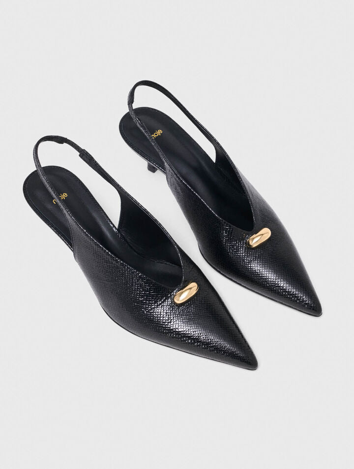 Pointed embossed leather slingbacks - Black - View 3