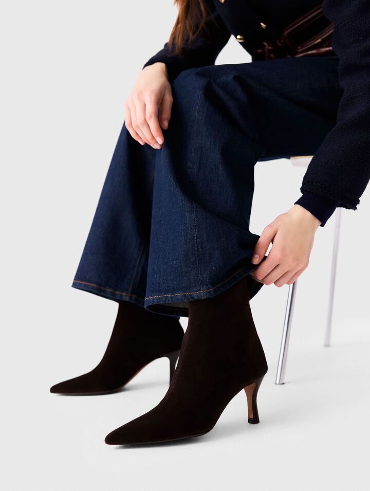 Zipped suede ankle boots - Dark brown - View 2