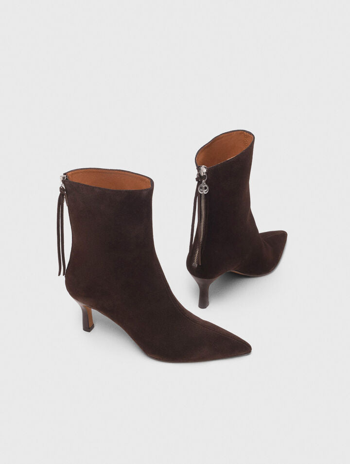Zipped suede ankle boots - Dark brown - View 4