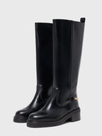 Flat leather boots with chain - Black - View 3