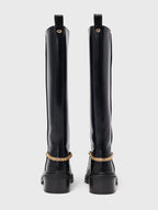 Flat leather boots with chain - Black - View 4