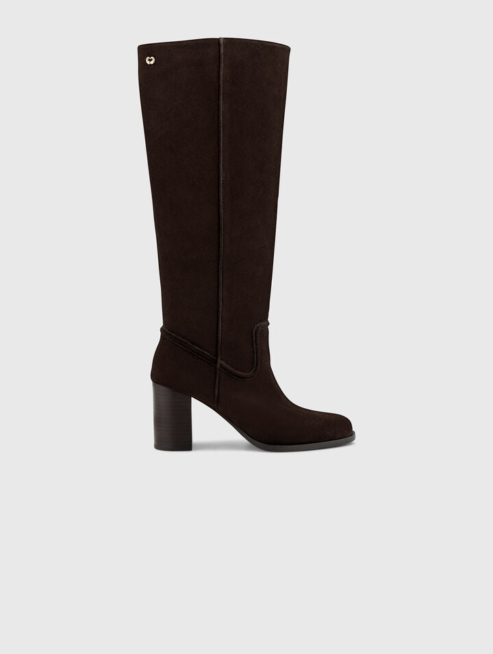 Heeled suede boots - Dark brown - View 1