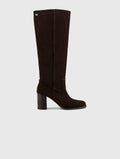 Heeled suede boots - Dark brown - View 1
