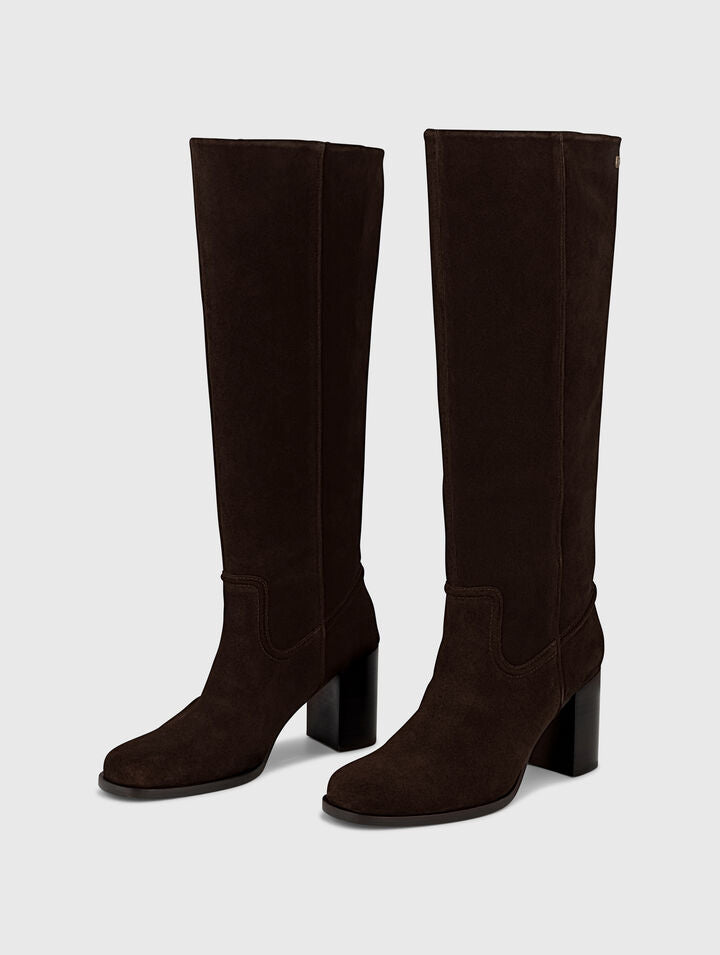 Heeled suede boots - Dark brown - View 2