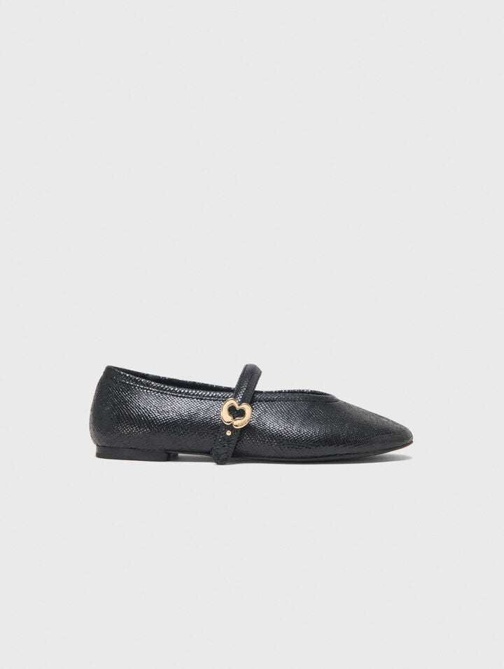 Embossed leather ballet flats - Black - View 1
