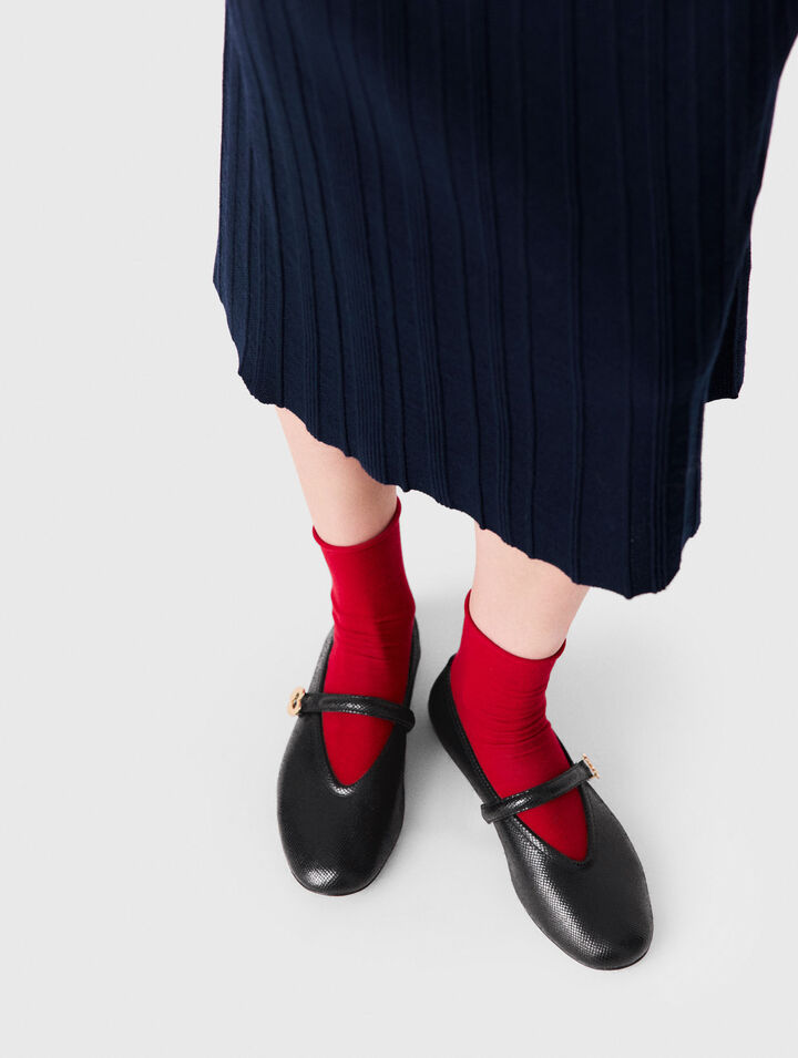 Embossed leather ballet flats - Black - View 2