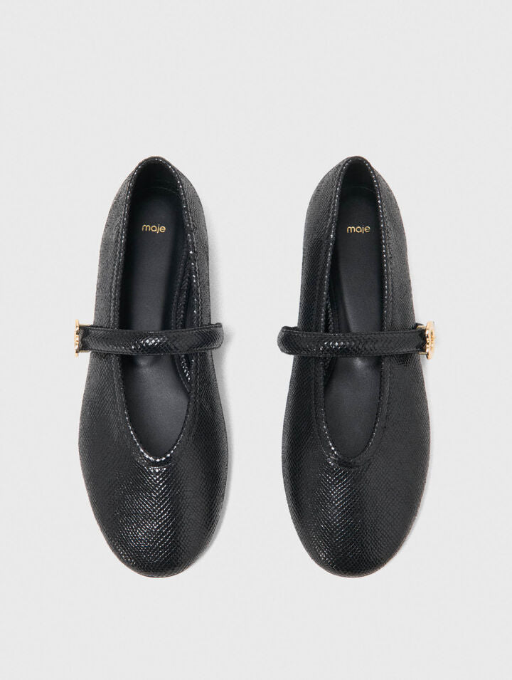 Embossed leather ballet flats - Black - View 3