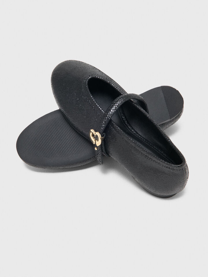 Embossed leather ballet flats - Black - View 4