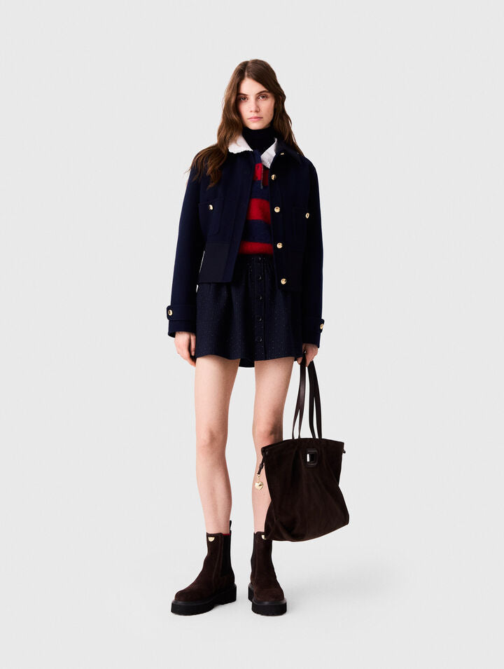 Short double-faced jacket - Navy - View 1