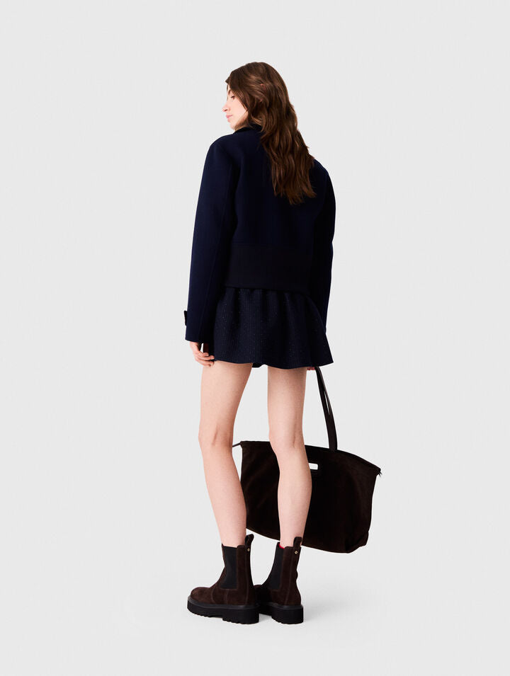 Short double-faced jacket - Navy - View 2