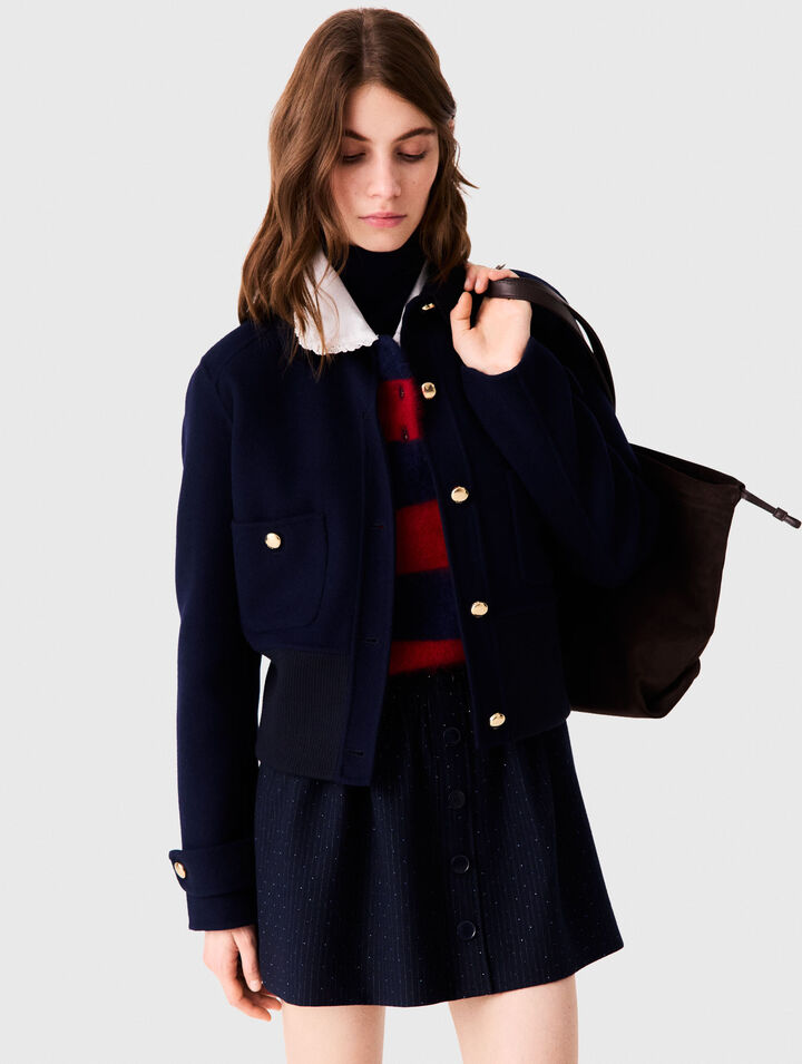 Short double-faced jacket - Navy - View 3