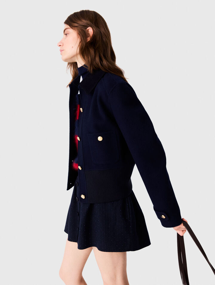 Short double-faced jacket - Navy - View 4
