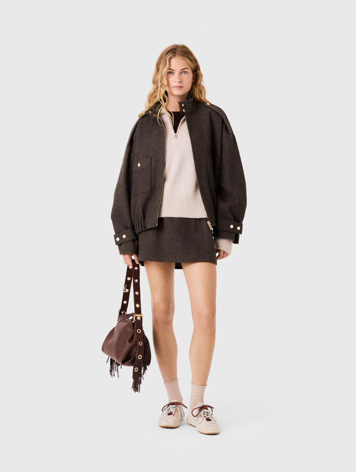 Oversized wool jacket - Dark brown - View 1