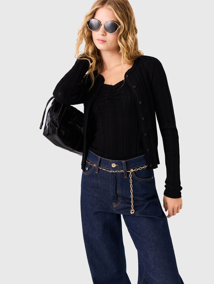 Pointelle knit twinset - Black - View 3