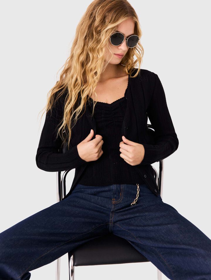 Pointelle knit twinset - Black - View 4