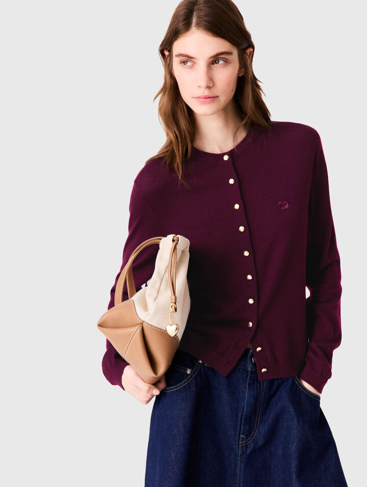 Cardigan with embroidered logo - Eggplant - View 3