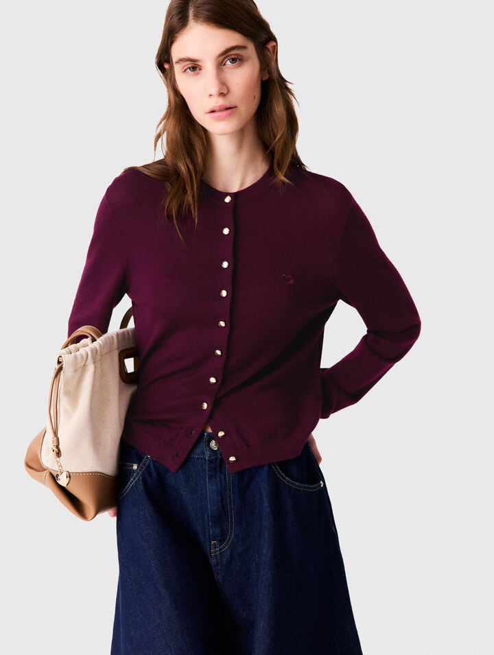 Cardigan with embroidered logo - Eggplant - View 4