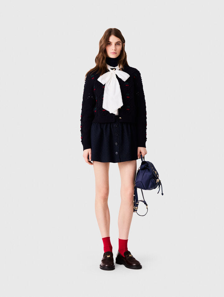 Embroidered cherry cardigan - Navy - View 1