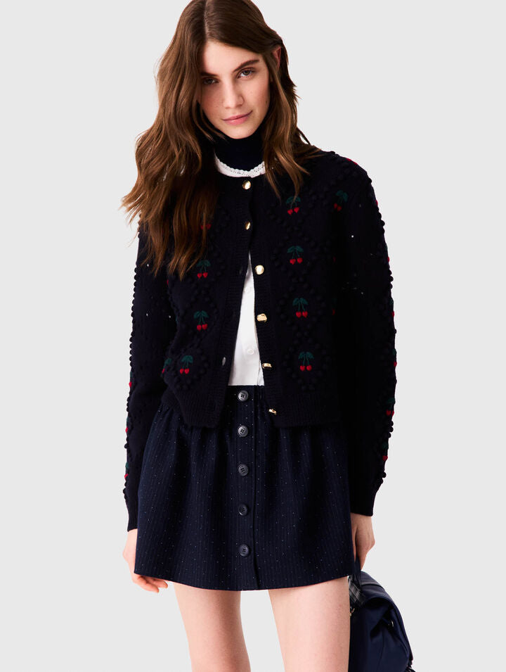 Embroidered cherry cardigan - Navy - View 4