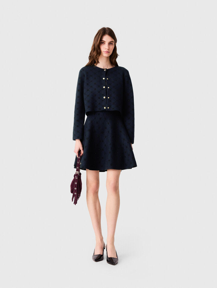 Jacquard cardigan with sequins - Navy - View 1